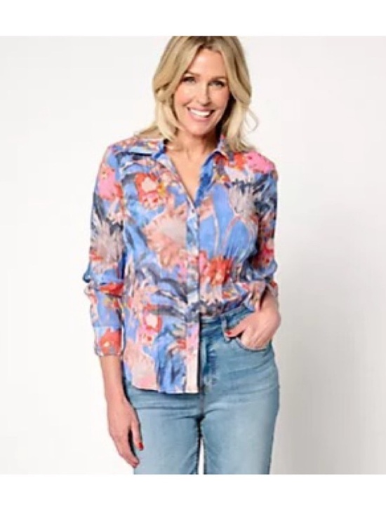 NIC+ZOE Tops - Nic+Zoe Dreamscape Printed Crinkle Shirt‎ Sz S